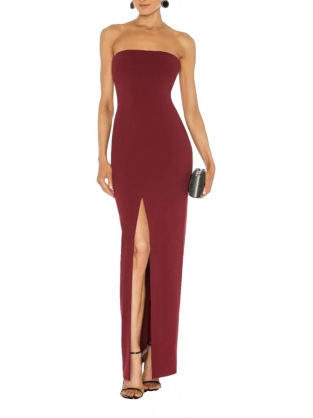 Solace London Strapless Burgundy Maxi Column Gown US 4 Formal Dress